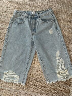 Light Blue Distressed Boyfriend Jeans Bermuda